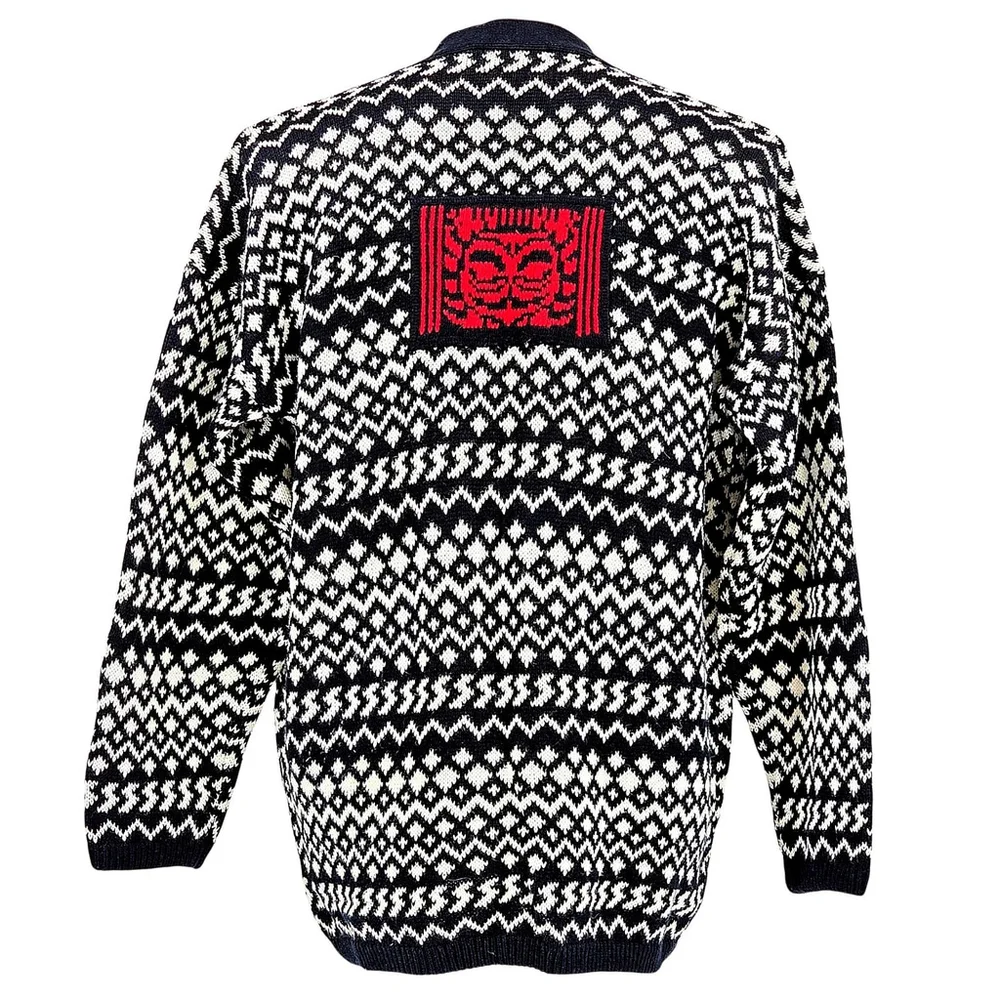 Statement Artwear Pasta Knit Cardigan Women’s Medium Fair Isle Patchwork